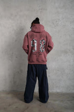 Erkek 3 İplik Pamuklu Kapüşonlu Baskılı Cepli Sweatshirt Hoodie - Gül Kurusu