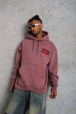 Erkek 3 İplik Pamuklu Kapüşonlu Baskılı Cepli Oversize Sweatshirt Hoodie - Gül Kurusu