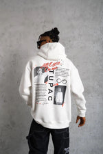 Erkek 3 İplik Pamuklu Kapüşonlu Baskılı Cepli Oversize Sweatshirt Hoodie - Beyaz