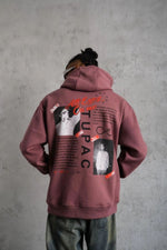 Erkek 3 İplik Pamuklu Kapüşonlu Baskılı Cepli Sweatshirt Hoodie - Gül Kurusu