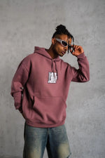 Erkek 3 İplik Pamuklu Kapüşonlu Baskılı Cepli Sweatshirt Hoodie - Gül Kurusu