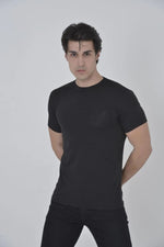 Erkek File Çepli  T-Shirt Kısa Kol Bisiklet Yaka Slimfit Tişört - Siyah