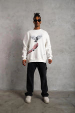 Erkek Güvercin Baskılı 3 iplik pamuklu Bisiklet Yaka Sweatshirt - Beyaz