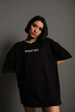 Kadın Oversize Tişört Golf GTI Retro Araba Baskılı T-shirt - Siyah