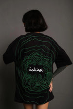 Kadın Bisiklet Yakalı Sırt Baskılı Oversize Kısa kol T-Shirt - Siyah