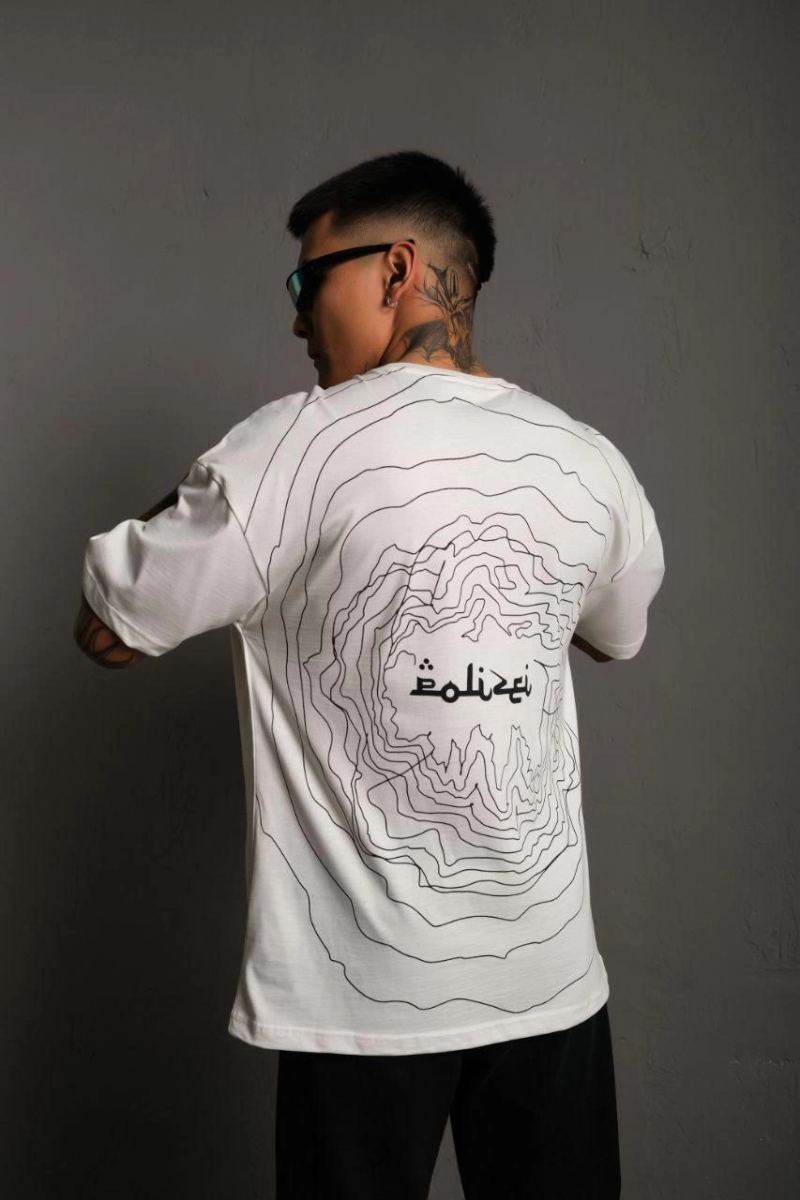 Erkek Kısa Kol Yazlık Tişört Bisiklet Yaka Baskılı Oversize T-Shirt - Beyaz