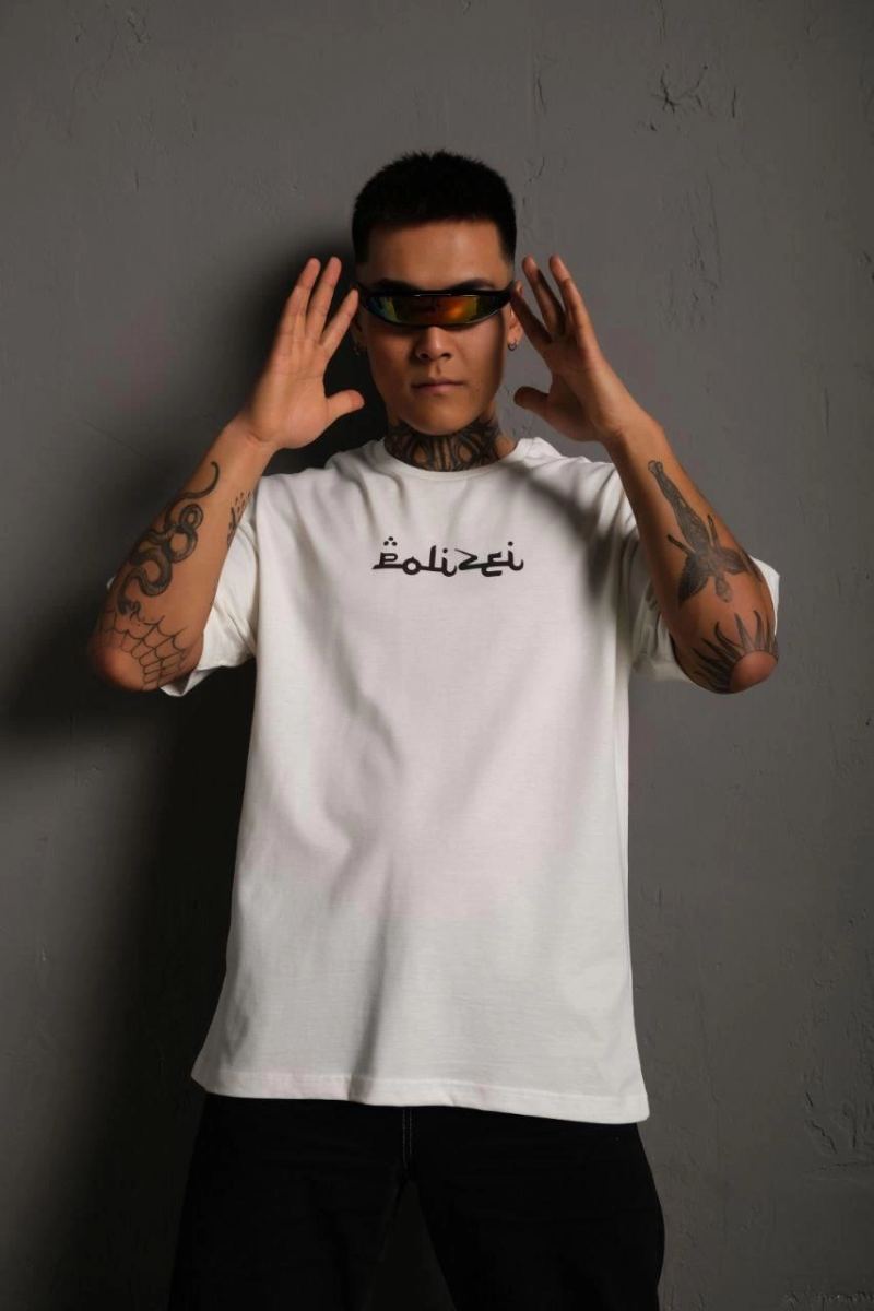 Erkek Kısa Kol Yazlık Tişört Bisiklet Yaka Baskılı Oversize T-Shirt - Beyaz
