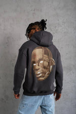 Erkek Kordonlu Arka Maske Kordon Saçlı 3 iplik pamuklu Kapüşonlu sweatshirt - Füme
