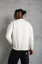 Erkek Düz Bisiklet Yaka 3 iplik pamuklu Sweatshirt - Beyaz