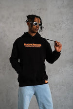 Erkek 3 İplik Pamuklu Kapüşonlu Baskılı Cepli Oversize Sweatshirt Hoodie - Siyah