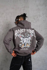 Erkek 3 İplik Pamuklu Baskılı Kapüşonlu Cepli Sweatshirt Hoodie - Füme