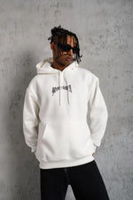 Erkek 3 İplik Pamuklu Baskılı Kapüşonlu Cepli Sweatshirt Hoodie - Beyaz