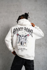 Erkek 3 İplik Pamuklu Baskılı Kapüşonlu Cepli Sweatshirt Hoodie - Beyaz