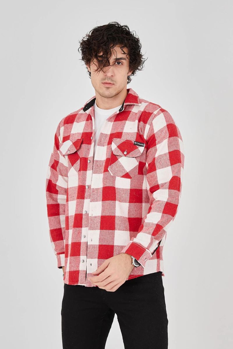 Erkek Oduncu Gömlek Uzun Kollu Şardonlu Kareli Desen Regular Fit Manşetli Çift - Pembe