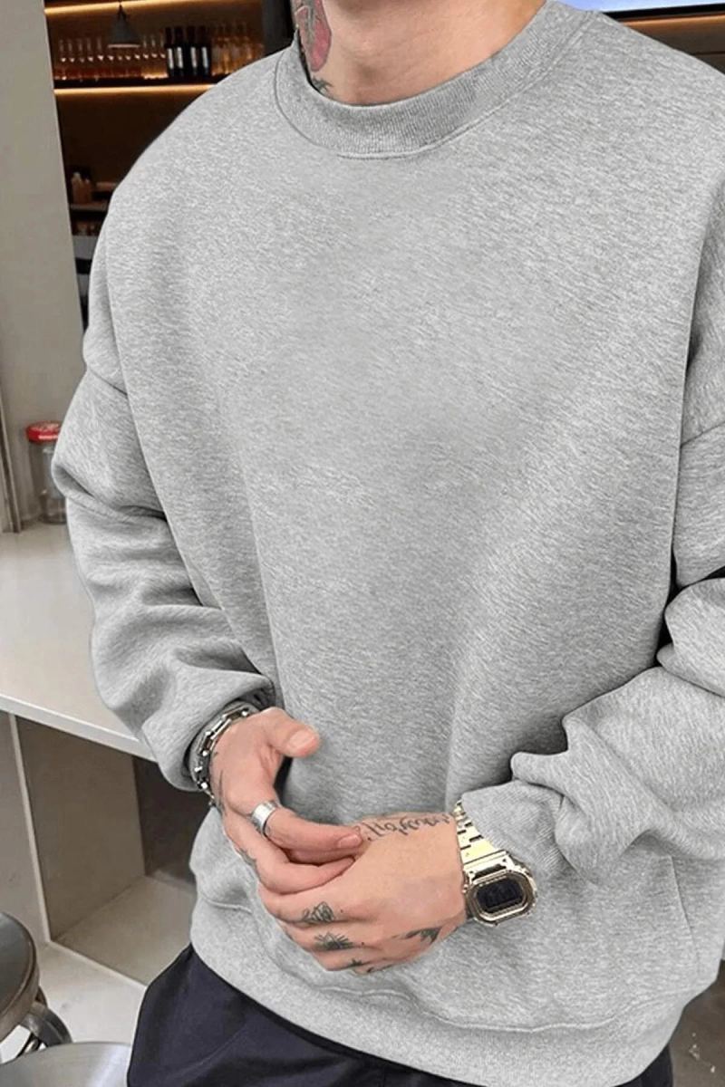 Erkek Düz Bisiklet Yaka 3 iplik pamuklu sweatshirt - Gri