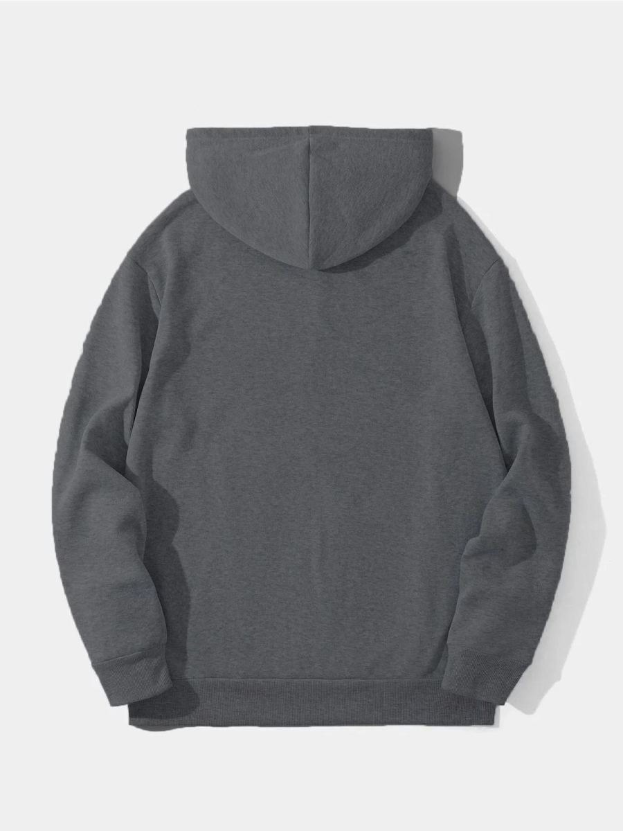 Erkek 3 İplik Pamuklu Kapüşonlu Kanguru Cepli Sweatshirt Hoodie -  Füme