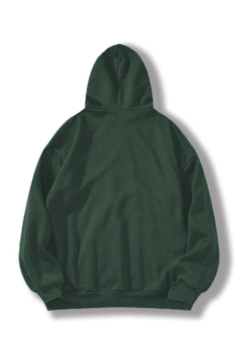 Erkek 3 İplik Pamuklu Kapüşonlu Kanguru Cepli Sweatshirt Hoodie -  Koyu Yeşil