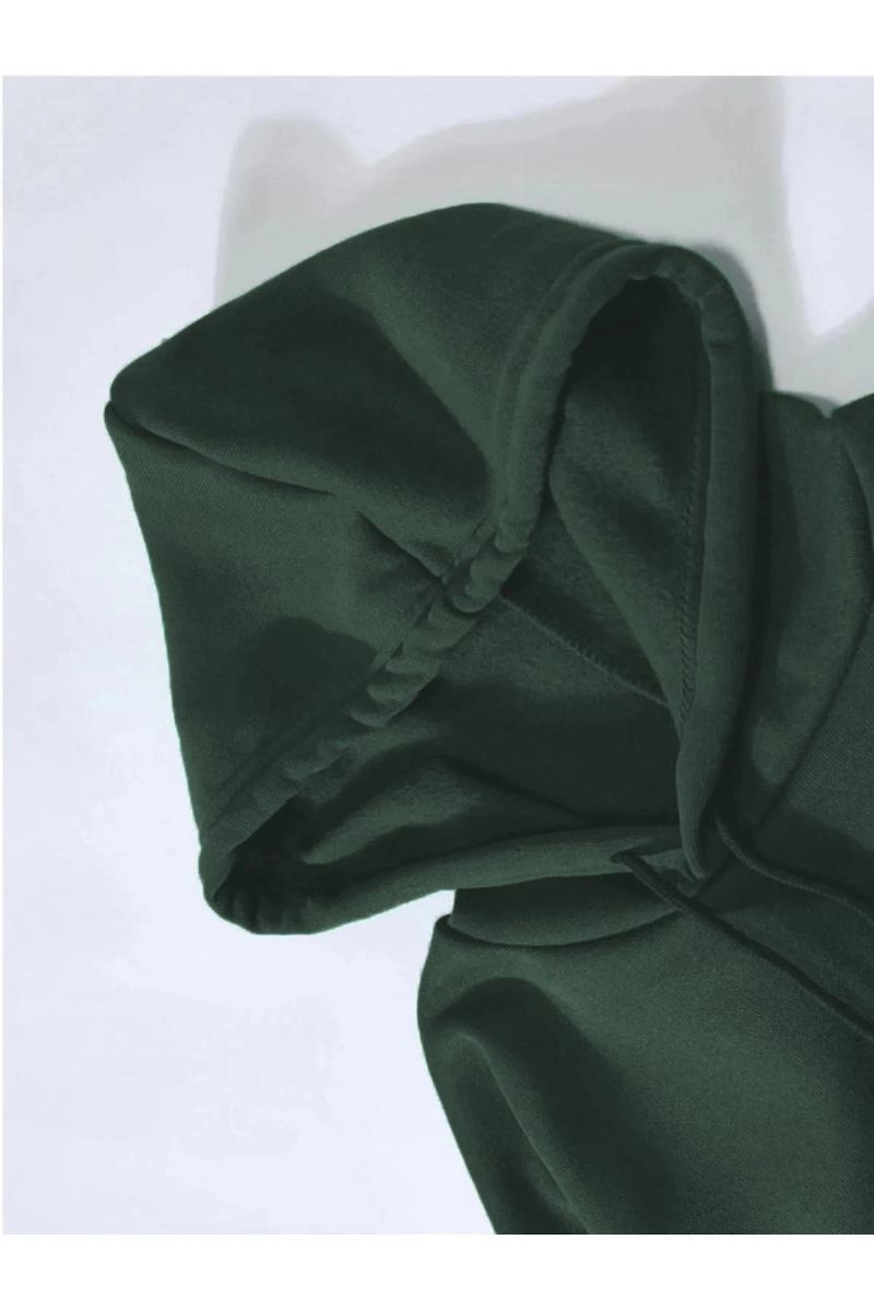 Erkek 3 İplik Pamuklu Kapüşonlu Kanguru Cepli Sweatshirt Hoodie -  Koyu Yeşil