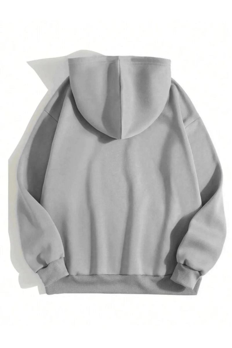 Erkek 3 İplik Pamuklu Kapüşonlu Kanguru Cepli Sweatshirt Hoodie - Boyalı Gri