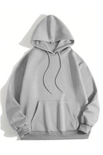 Erkek 3 İplik Pamuklu Kapüşonlu Kanguru Cepli Sweatshirt Hoodie - Boyalı Gri