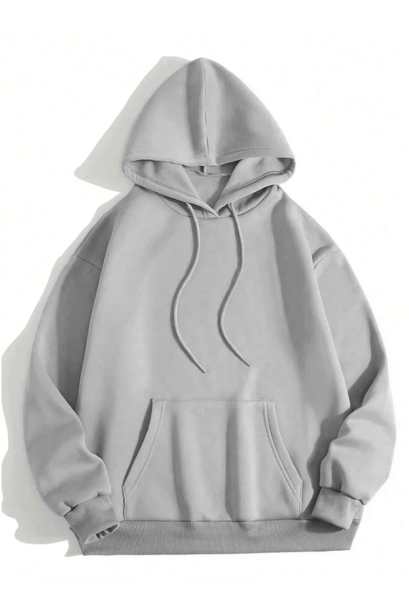 Erkek 3 İplik Pamuklu Kapüşonlu Kanguru Cepli Sweatshirt Hoodie - Boyalı Gri