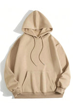 Erkek 3 İplik Pamuklu Kapüşonlu Kanguru Cepli Sweatshirt Hoodie -  Bej