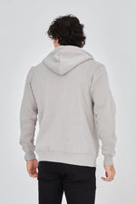 Erkek 3 İplik Pamuklu Fermuarlı Kapüşonlu Kanguru Cepli Baskılı Hoodie Hırka Sweatshirt - Boyalı Gri
