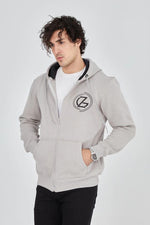 Erkek 3 İplik Pamuklu Fermuarlı Kapüşonlu Kanguru Cepli Baskılı Hoodie Hırka Sweatshirt - Boyalı Gri