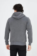 Erkek 3 İplik Pamuklu Fermuarlı Kapüşonlu Kanguru Cepli Baskılı Hoodie Hırka Sweatshirt - Füme