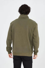 Erkek Yarım Fermuarlı Baskılı 3 iplik pamuklu sweatshirt - Yeşil