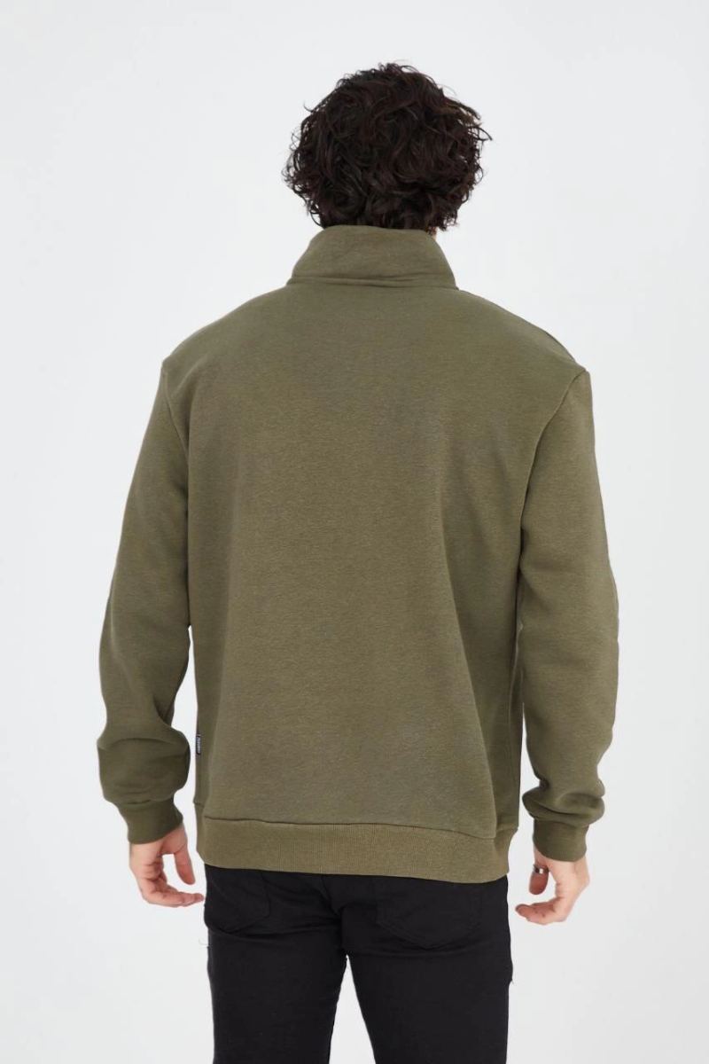 Erkek Yarım Fermuarlı Baskılı 3 iplik pamuklu sweatshirt - Yeşil