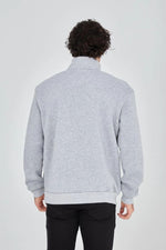 Erkek Yarım Fermuarlı Baskılı 3 iplik pamuklu sweatshirt - Gri