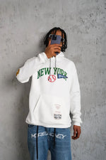 Erkek 3 İplik Pamuklu Kapüşonlu Baskılı Cepli Oversize Sweatshirt Hoodie - Beyaz
