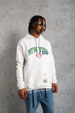 Erkek 3 İplik Pamuklu Kapüşonlu Baskılı Cepli Oversize Sweatshirt Hoodie - Beyaz