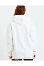 Kadın Oversize Kapüşonlu Cepli Ön Kol Baskılı 3 İplik Pamuklu Hoodie Sweatshirt - Beyaz