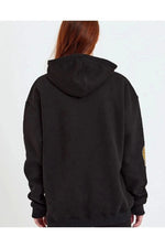 Kadın Oversize Kapüşonlu Cepli Ön Kol Baskılı 3 İplik Pamuklu Hoodie Sweatshirt - Siyah