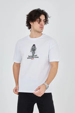 Erkek Baskılı T-Shirt Kısa Kol Bisiklet Yaka Regular Fit Rahat Kalıp Günlük Tişört - Beyaz