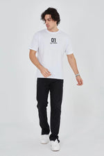 Erkek Baskılı T-Shirt Kısa Kol Bisiklet Yaka Regular Fit Rahat Kalıp Günlük Tişört - Beyaz