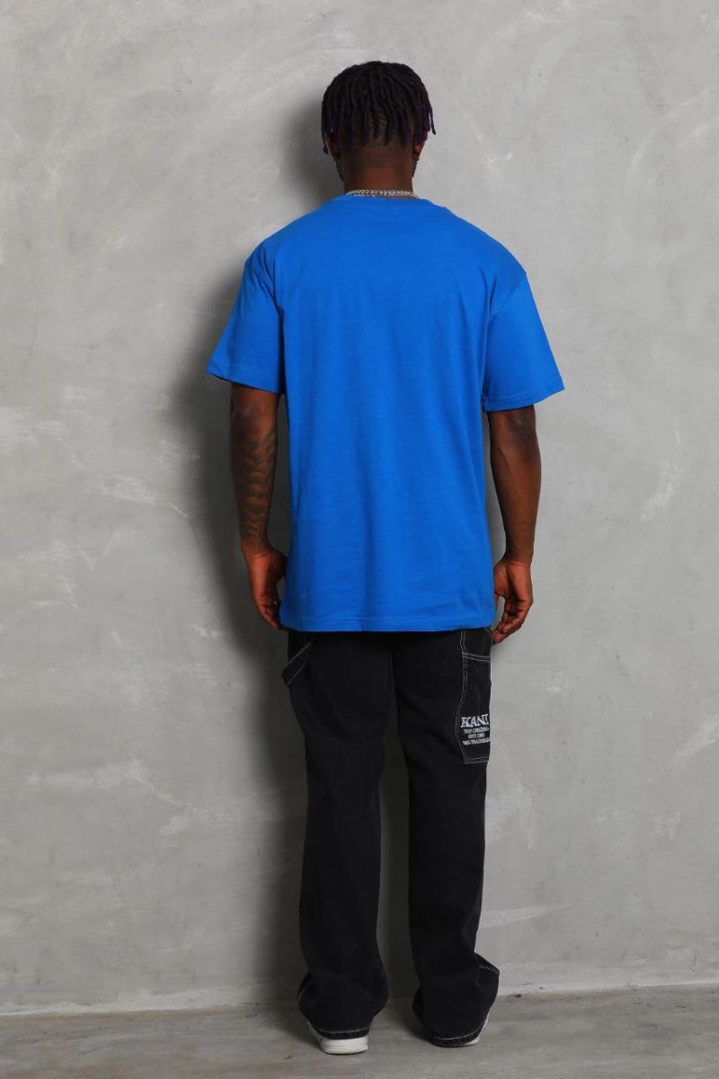 Erkek Düz Yazlık Kısa Kol Tişört Bisiklet Yaka Oversize T-Shirt - Mavi