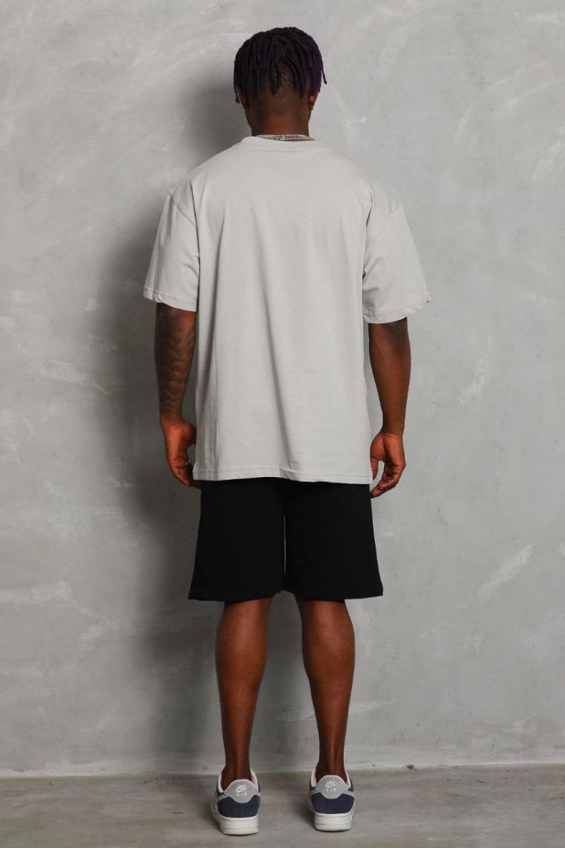 Erkek Düz Yazlık Kısa Kol Tişört Bisiklet Yaka Oversize T-Shirt - Gri