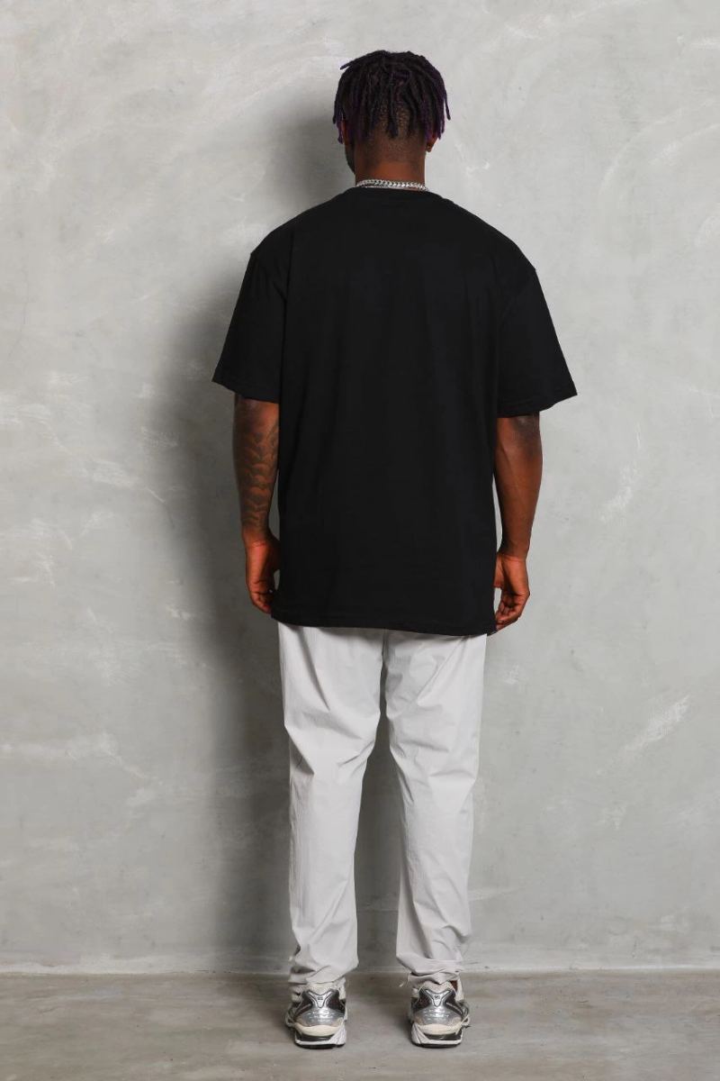 Erkek Düz Yazlık Kısa Kol Tişört Bisiklet Yaka Oversize T-Shirt - Siyah