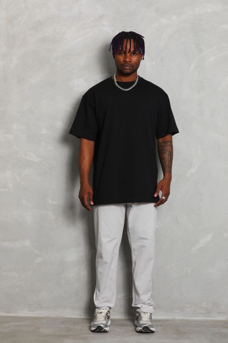 Erkek Düz Yazlık Kısa Kol Tişört Bisiklet Yaka Oversize T-Shirt - Siyah