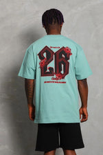 Erkek Baskılı Tişört Kısa Kol Bisiklet Yaka Oversize T-Shirt - Mint Yeşili