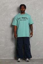 Erkek Kısa Kol Tişört Bisiklet Yaka KANAT Baskılı Oversize T-Shirt - Mint Yeşili