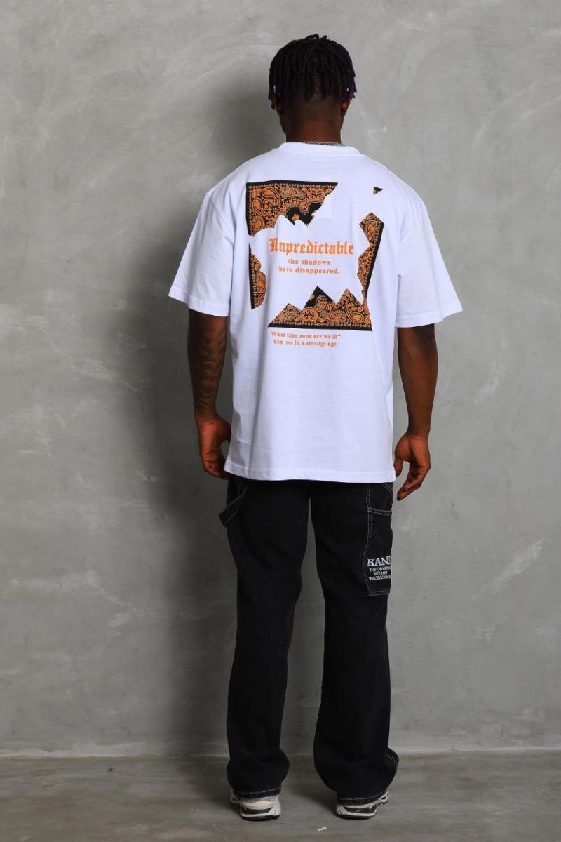 Erkek Baskılı Tişört Kısa Kol Bisiklet Yaka Oversize T-Shirt - Beyaz