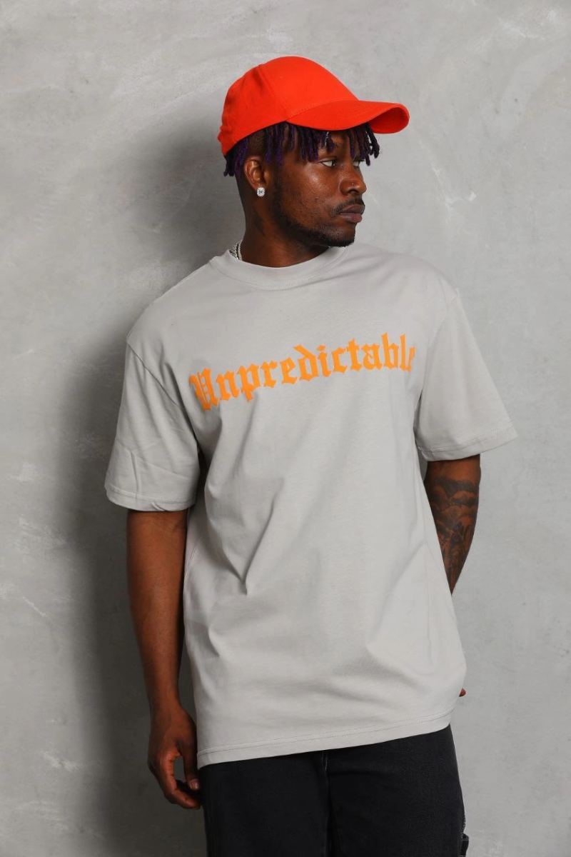 Erkek Baskılı Tişört Kısa Kol Bisiklet Yaka Oversize T-Shirt - Gri