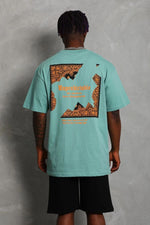 Erkek Baskılı Tişört Kısa Kol Bisiklet Yaka Oversize T-Shirt - Mint Yeşili