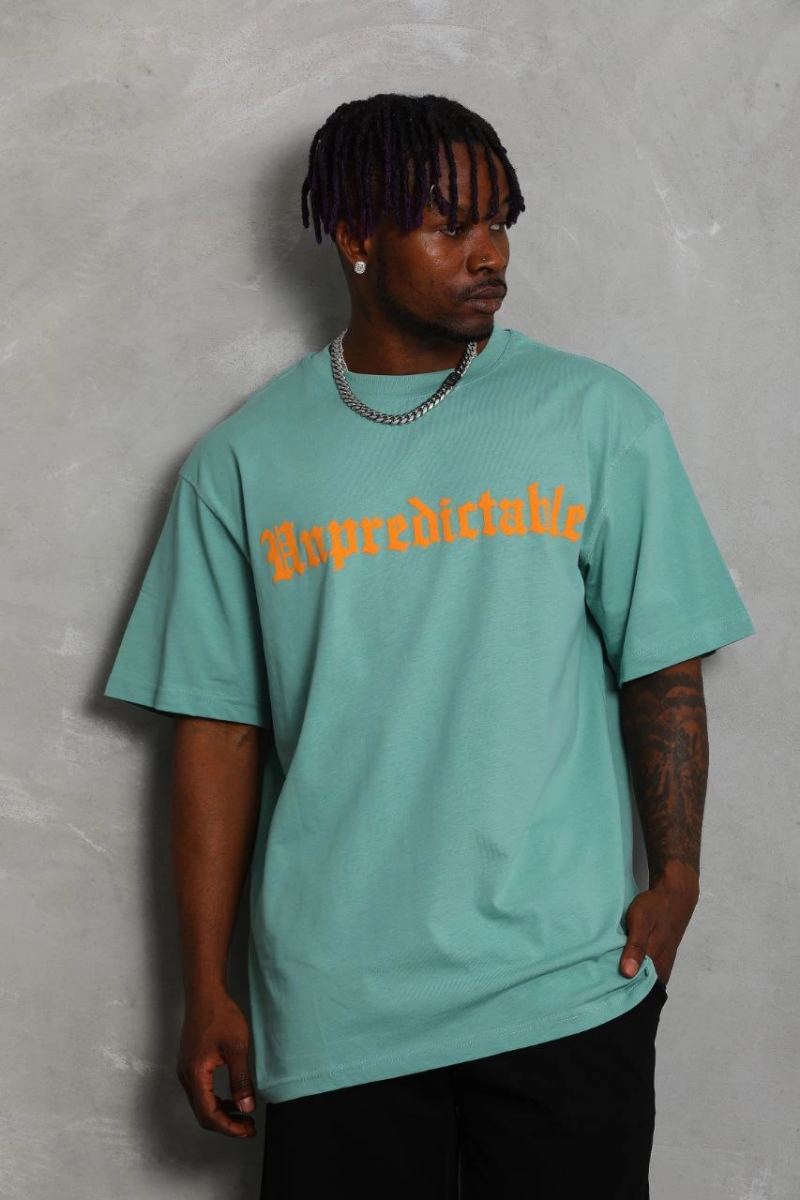 Erkek Baskılı Tişört Kısa Kol Bisiklet Yaka Oversize T-Shirt - Mint Yeşili