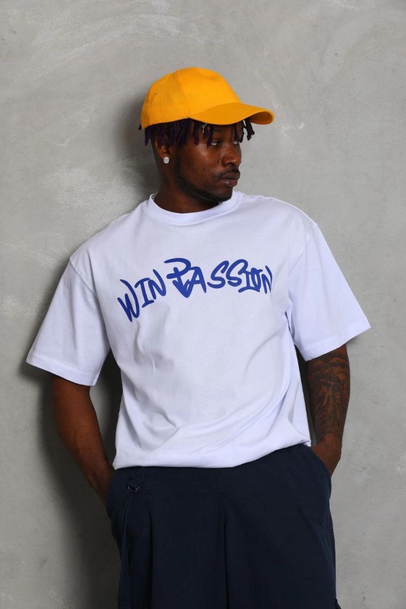 Erkek Baskılı Tişört Kısa Kol Bisiklet Yaka Oversize T-Shirt - Beyaz