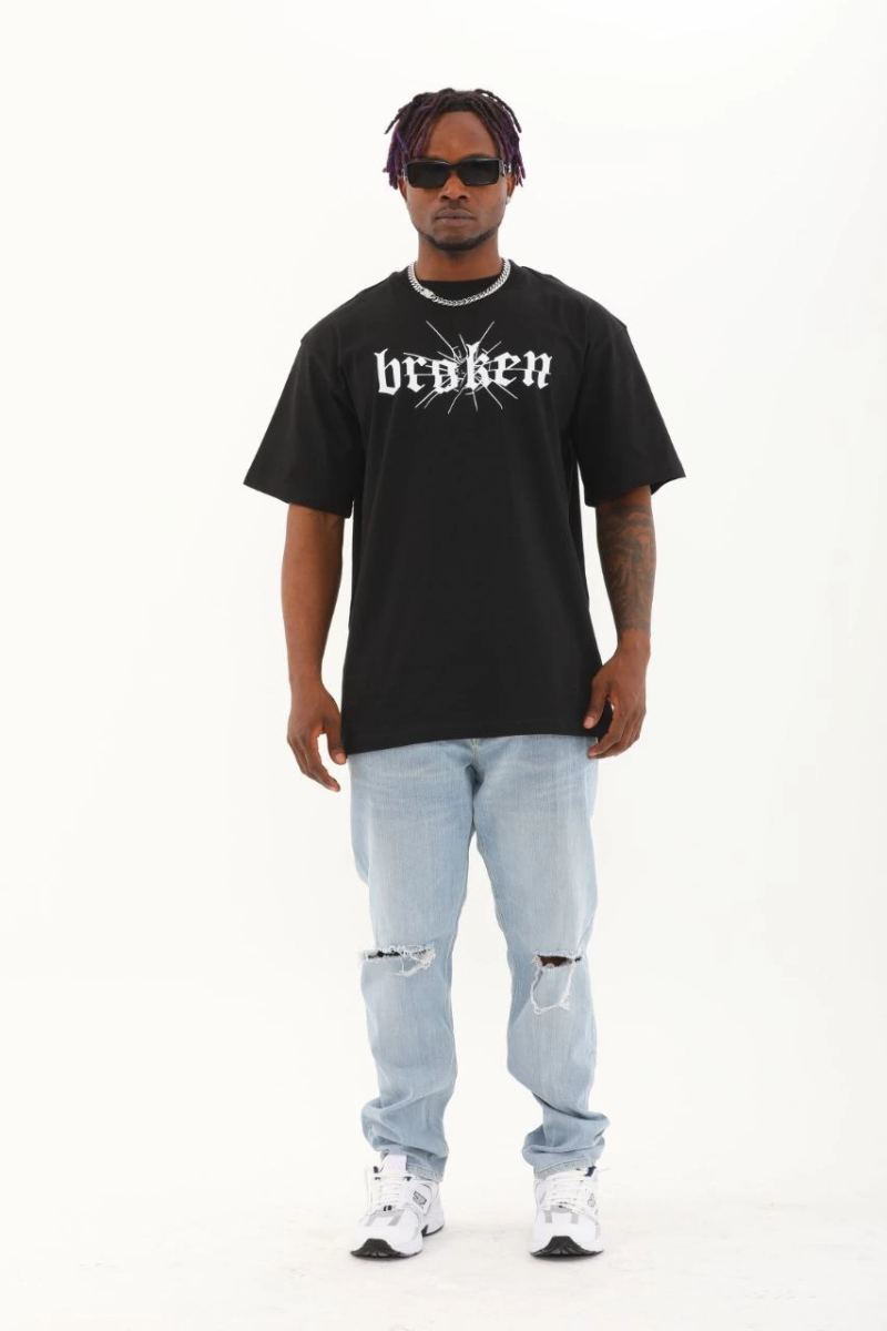 Erkek Baskılı T-Shirt Kısa Kol Bisiklet Yaka Regular Fit Rahat Kalıp Günlük Tişört - Siyah